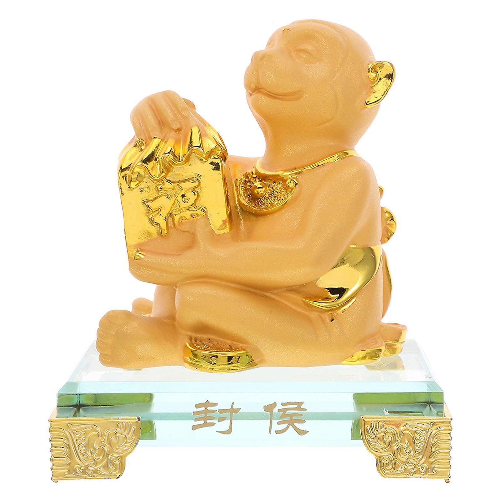 Figurina di scimmia tridimensionale Feng Shui Desktop Decorazione Resina d'oro 1 confezione