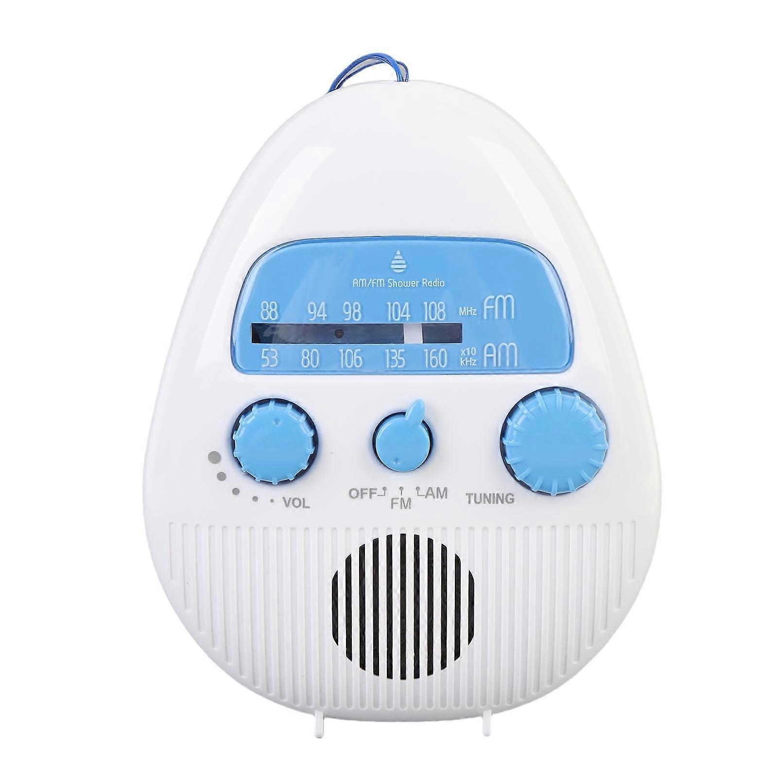 Shower Radio Battery Operated With BuiltIn Speaker, Splashproof For Bathroom, Hanging, Easy Tuning, Volume Control