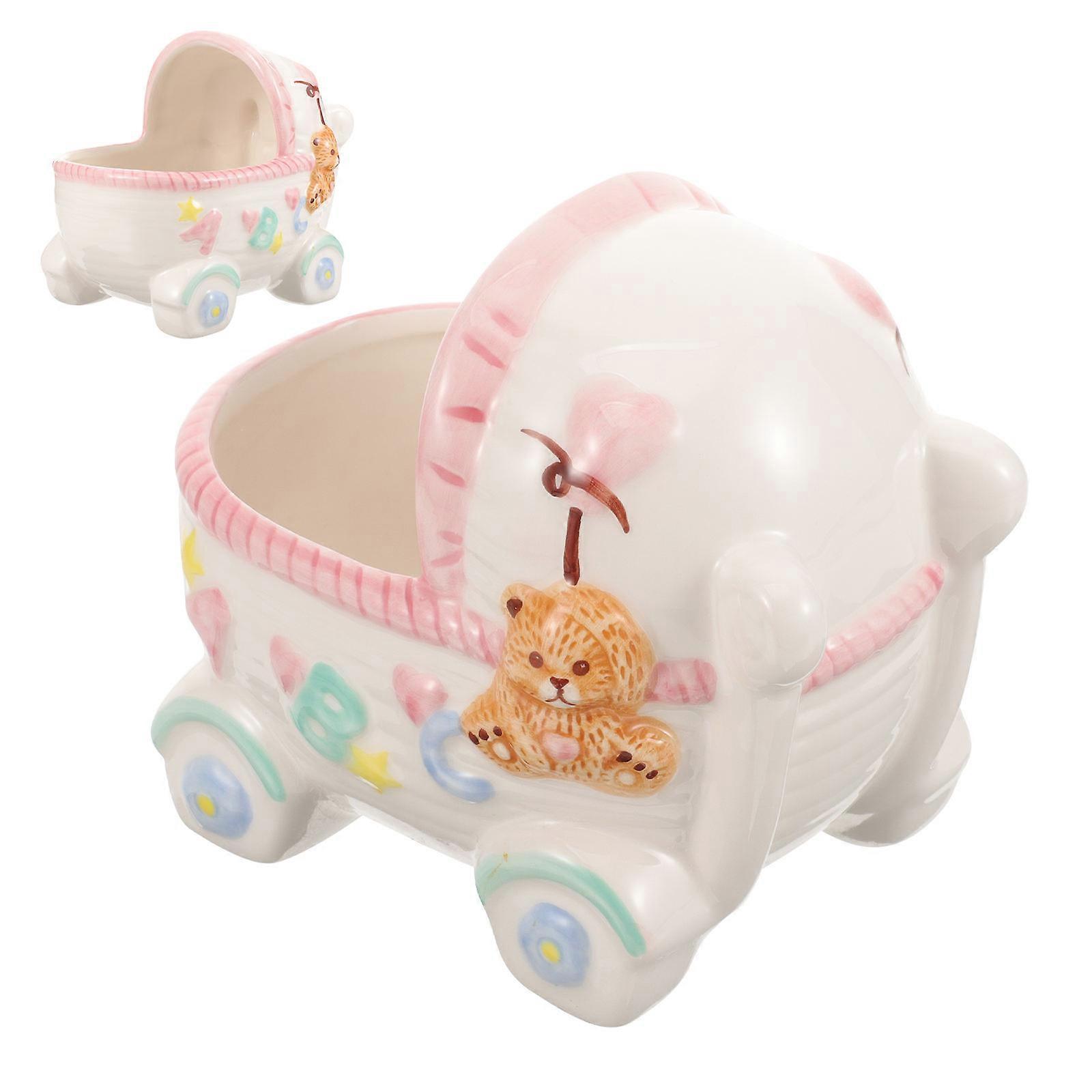 Decorative Ceramic Storage Holder For Home Use Adorable Baby Stroller Shape 13X12.5CM 1Pcs