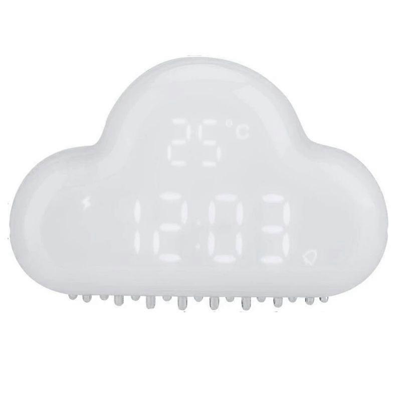 Cloud Alarm Clock, White, Digital Display, Strong Magnet, Shows LED Time, Date, Temperature, Alarm, Snooze