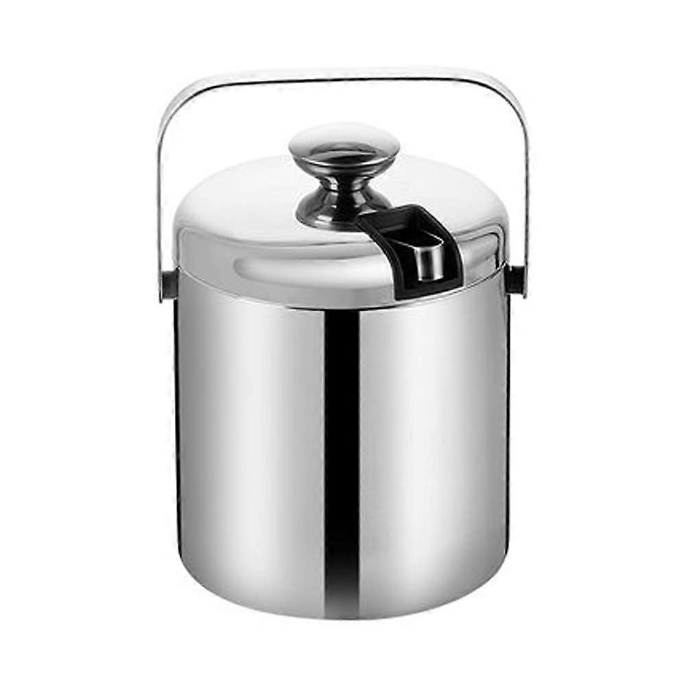 1.3L Ice Bucket Stainless Steel Champagne Bucket With Lid And Tongs DoubleLayer Thermal Insulation