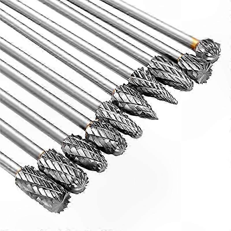 10-Pack 6mm Carbide Burr Set, Double Cut Tungsten Rotary Tool Accessories with 3mm Shank for Precision Crafting and Metalworking