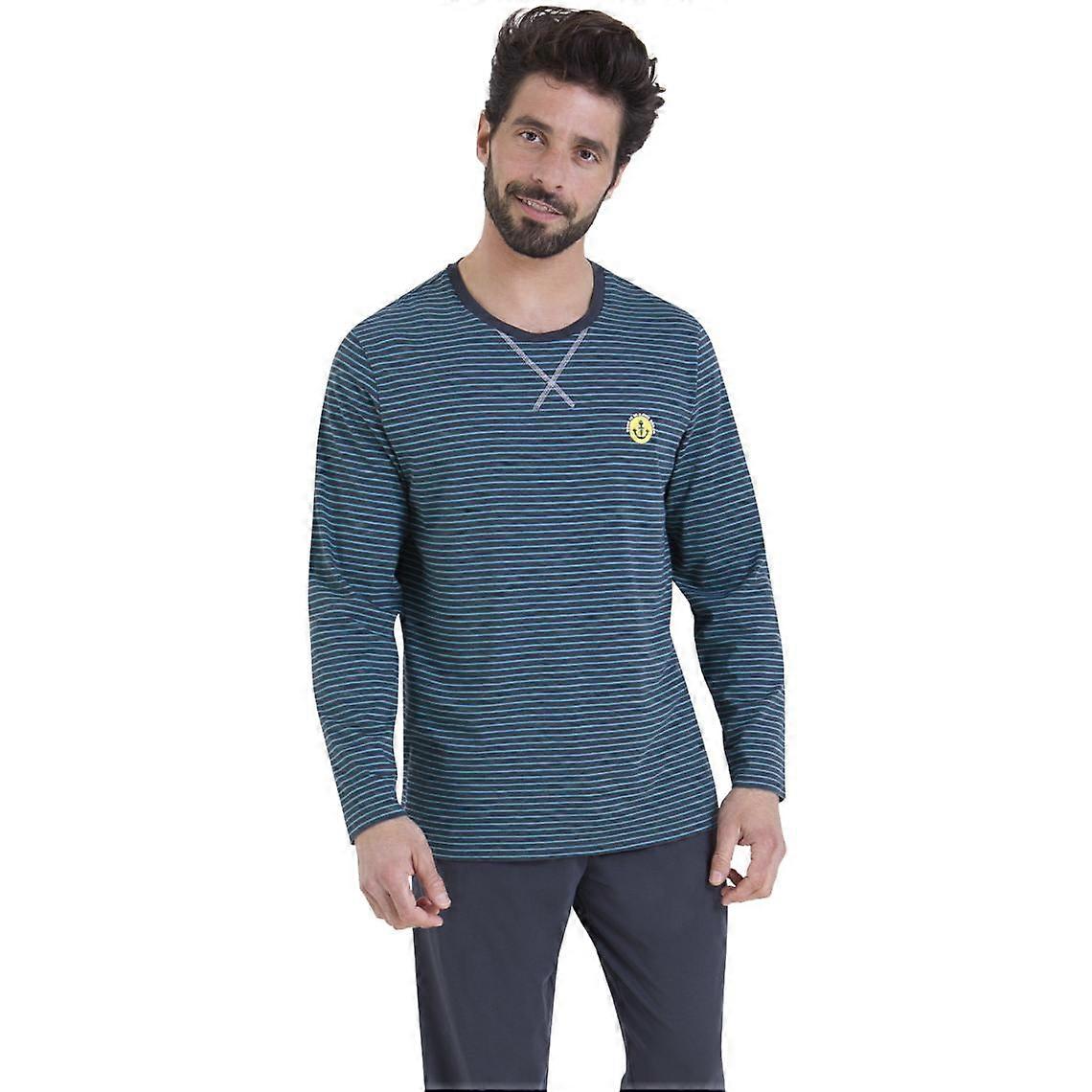 Pyjama Long Rayures Homme L'escale Athena Vert En Coton