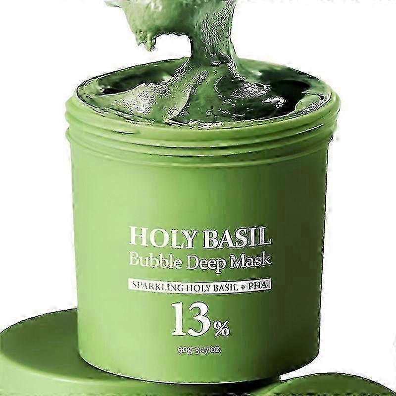 Holy Basil Bubble Deep Mask Holy Basil & Carbonated Water for Cleansing Pores & Blackheads, Korean Clay to Bubble Wash-Off Pack (90g / 3.17 oz)