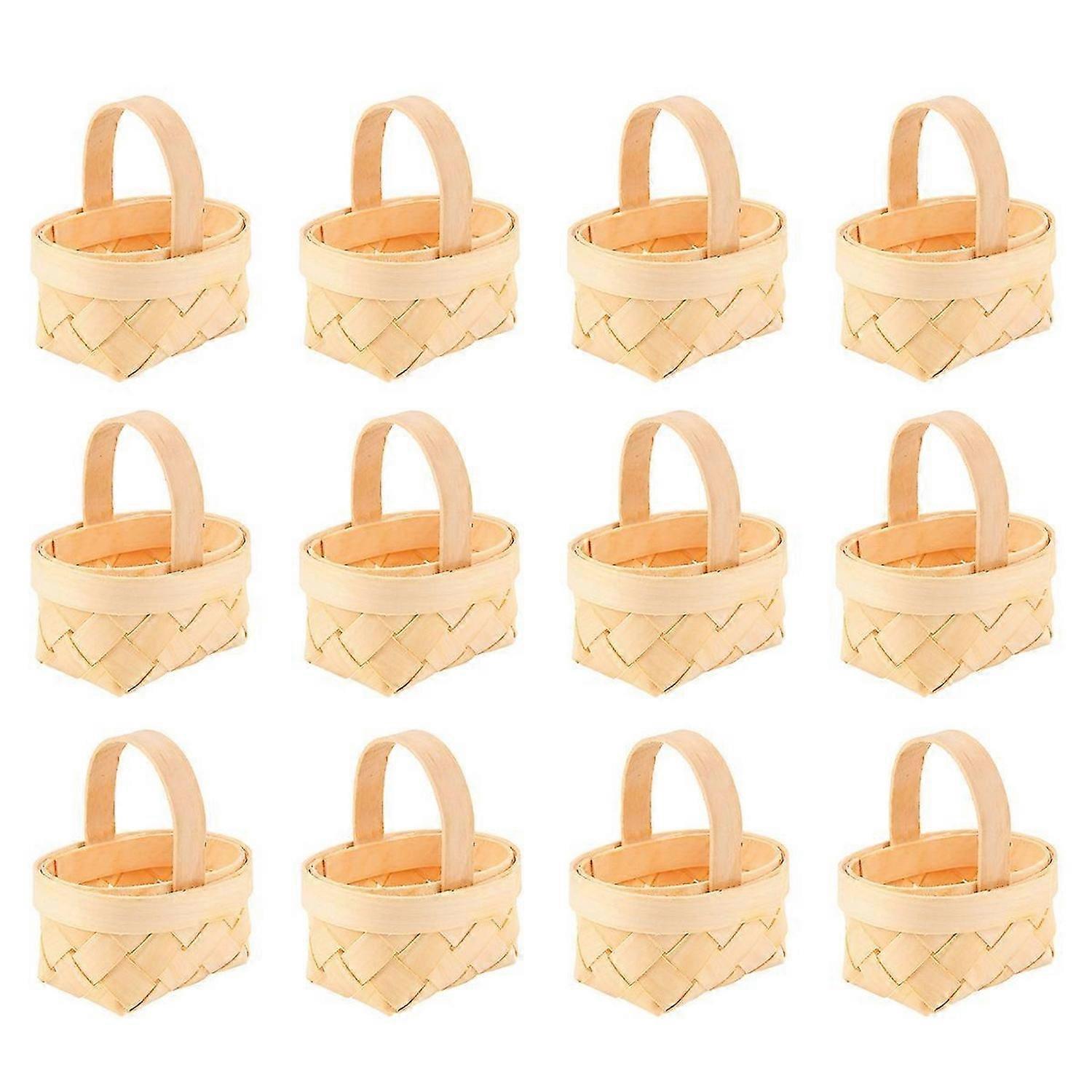12Pcs Wood Mini Baskets Manual Woven Baskets Candy Storage Box