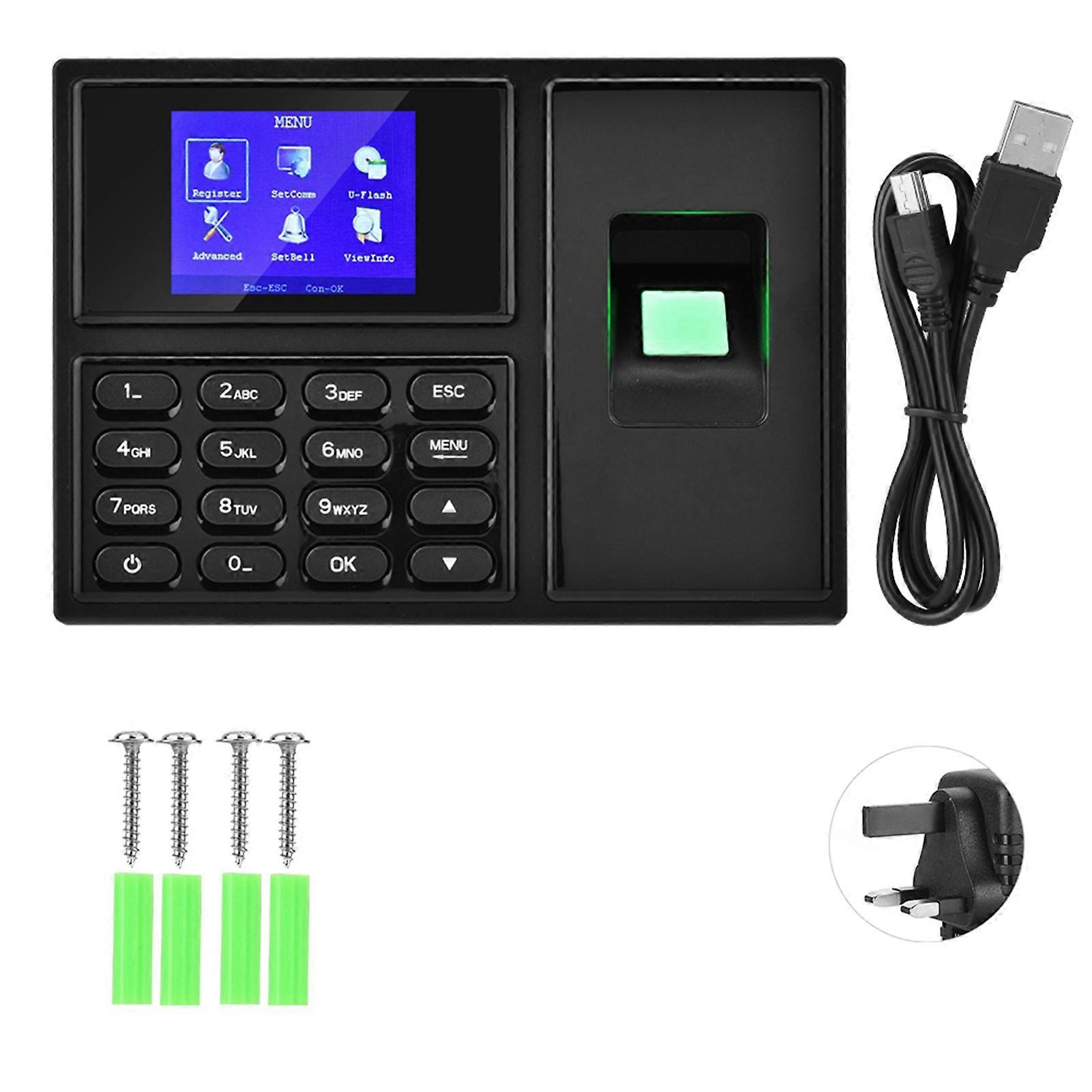 100-240V A4 2.4in Biometric Fingerprint Password Attendance Machine With Battery(UK Plug)