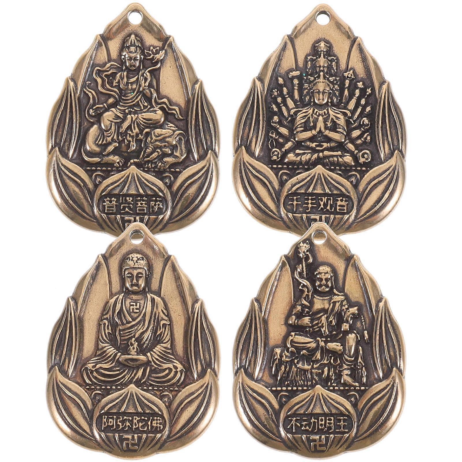 Buddha Amulet Pendants Brass Keychain for DIY with 4Pcs Decorative Tags