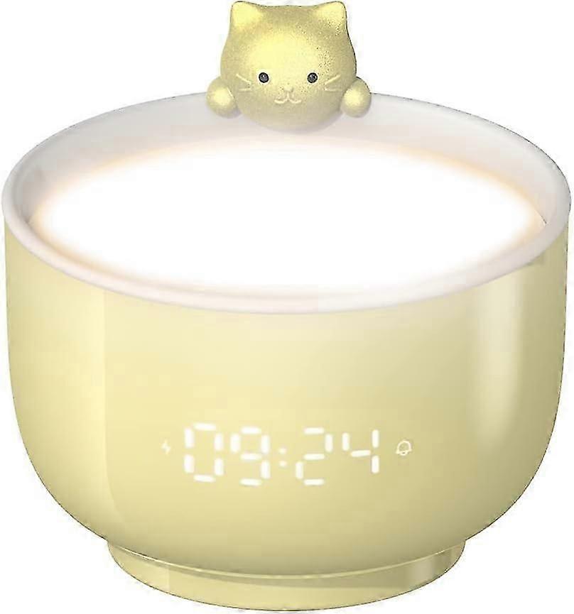 "Children's Alarm Clock for Girls, Cute Cat Alarm Clock with Touch Wake Up, Led Night Light, Snooze Function, USB Charging,Custom Alarm Clock(Yellow)"