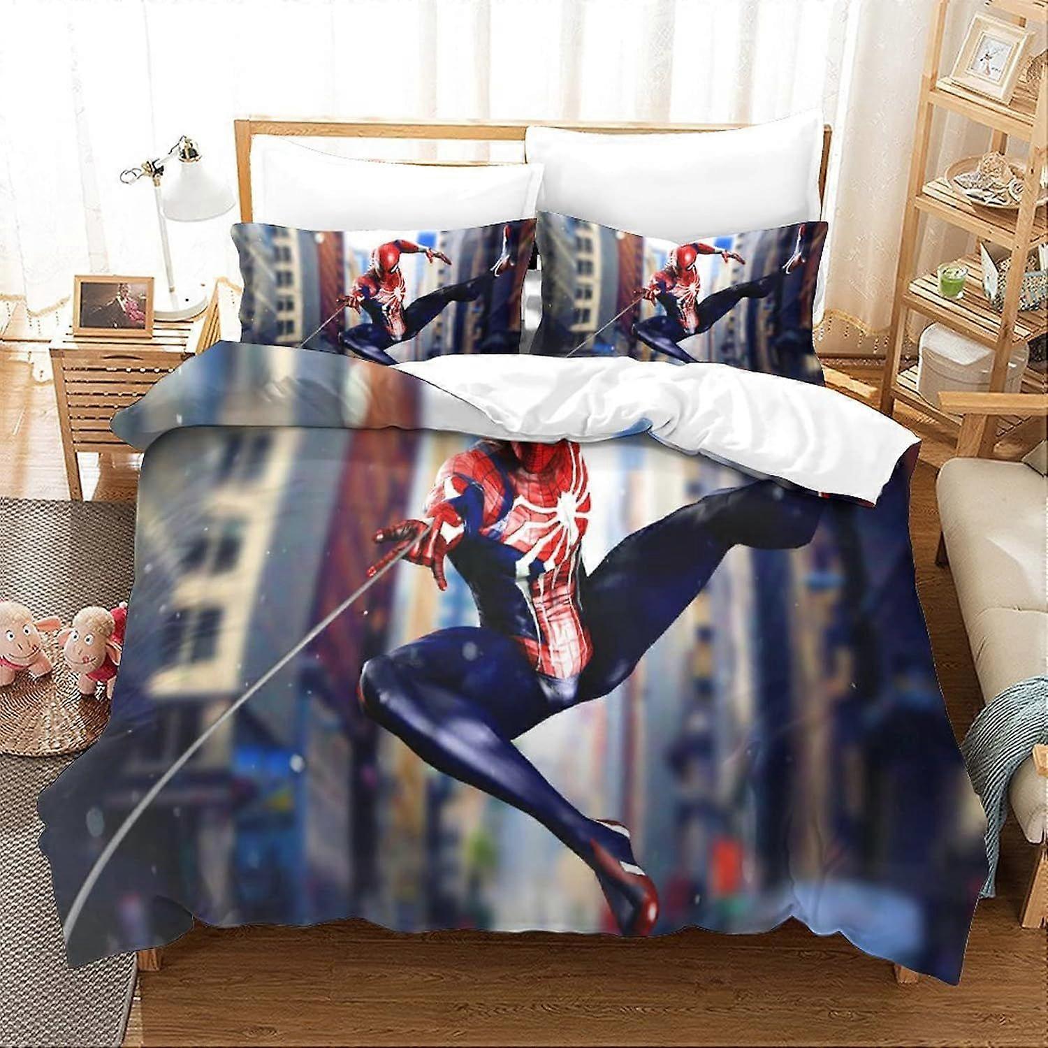 u59 3D Printed Spider-Man Duvet Cover Set Superheroes Bedding Set, Soft Microfibre, 2 Pillowcases, Hidden Zip, m59