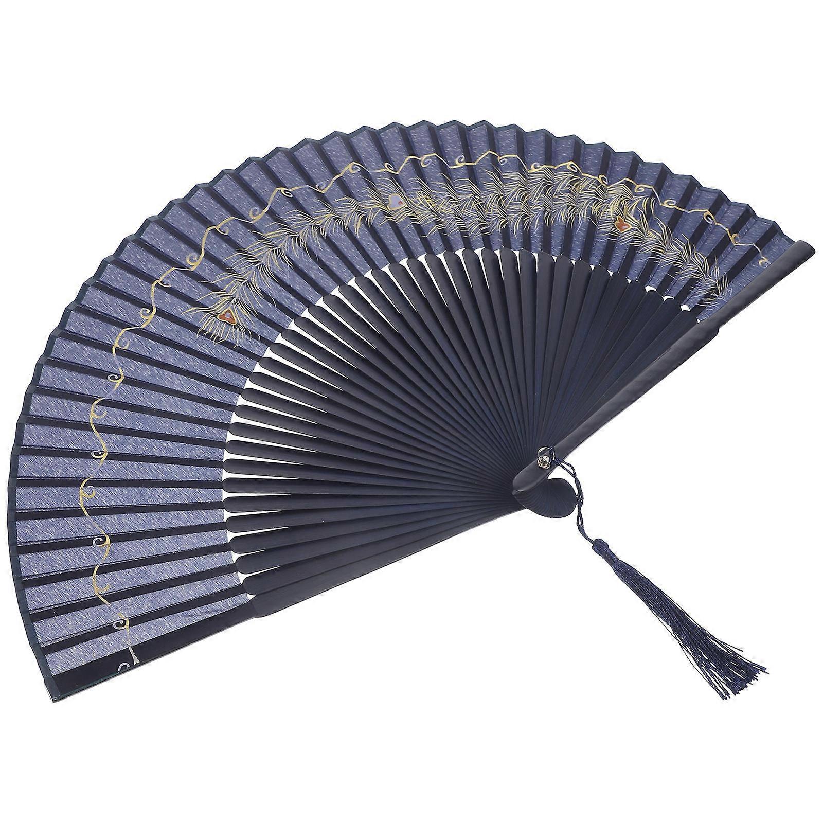 Vintage Folding Fan Foldable Dance Fan with Tassel 5Pcs for Performance