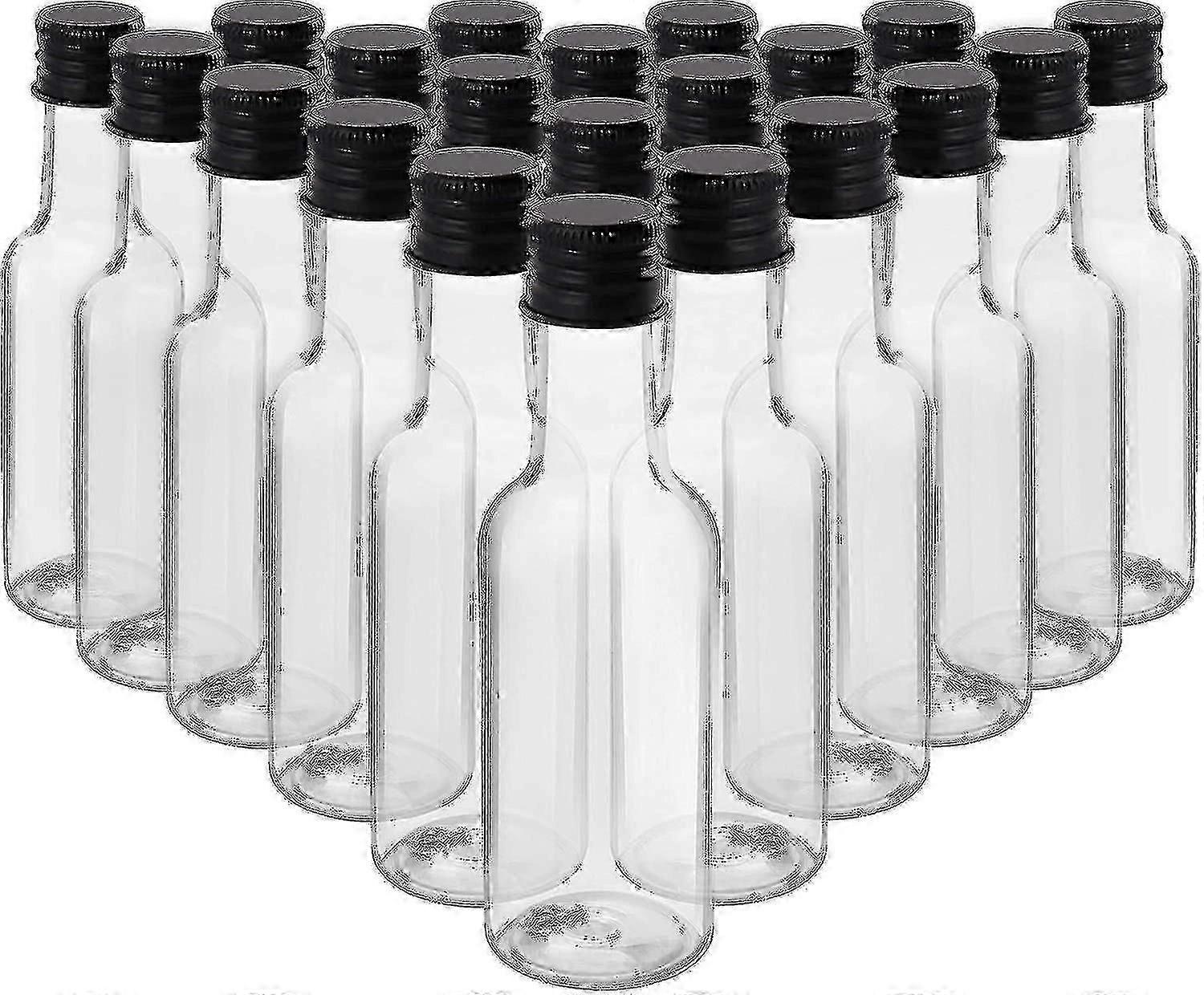 Mini Liquor Bottles (24 Pack) - Reusable Plastic 50ml Empty Spirit Bottles With Black Screw Caps And Liquid Funnel For Easy
