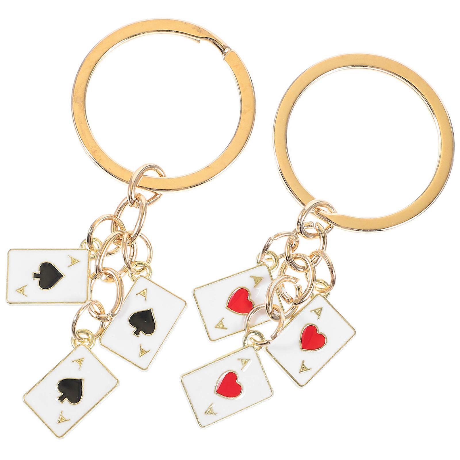 Card Game Keychain Simulated Poker Cards Design for Car Keys and Purses 2Pcs