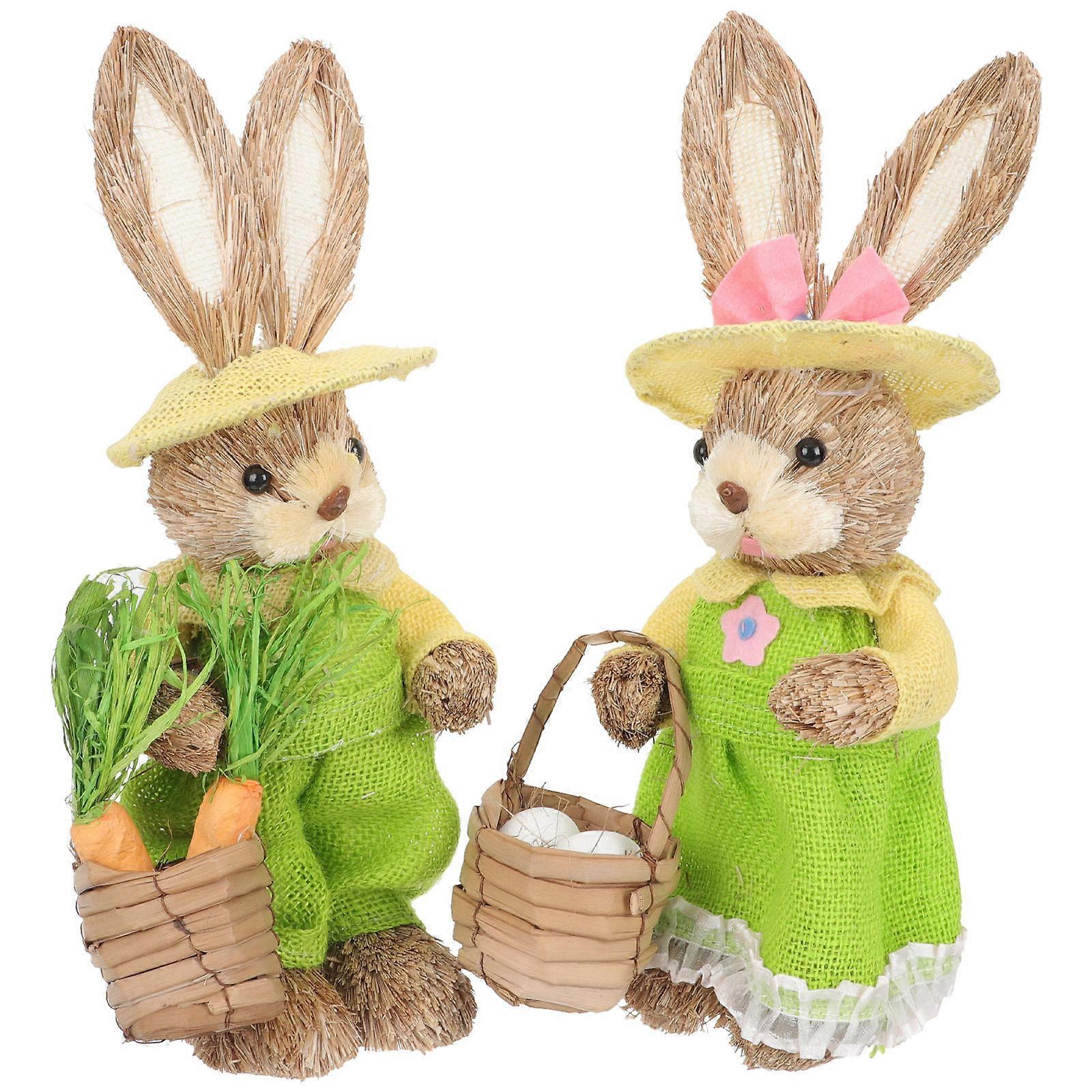 Bunny Decorations Hand Woven Rabbit Figurines for Decoration 6Pcs