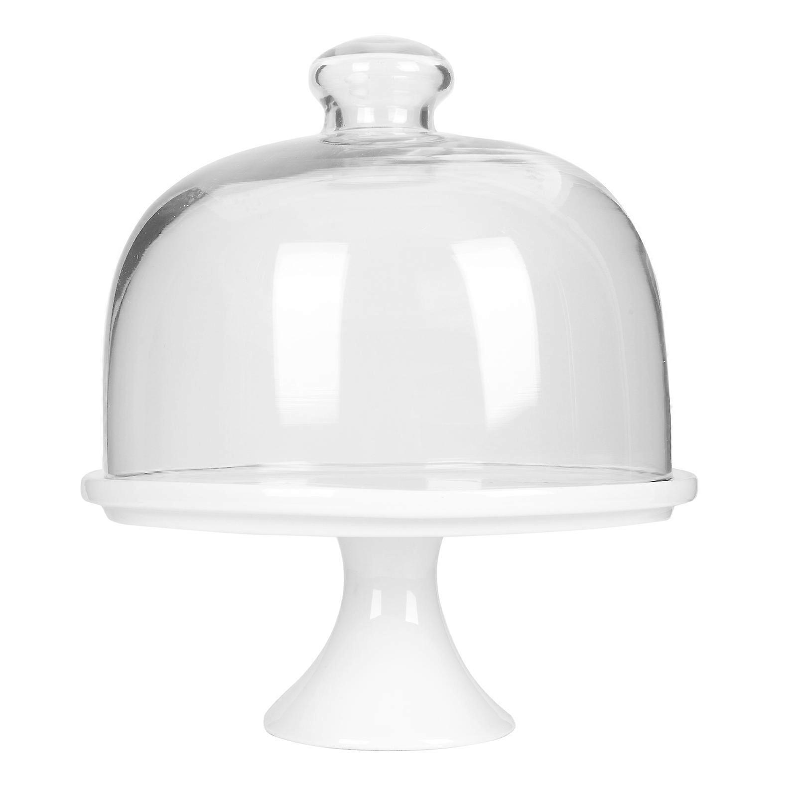 Cake Setting Plate White Round High Footed Nordic Luxury Minimalist Cake Tray 6.7×5.5×5.5in Serving Dish With Lid 1 Set