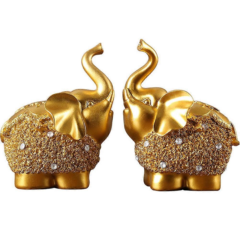 Fortune Elephant Statue Resin Elephant Car Decor 1Pair for Decoration