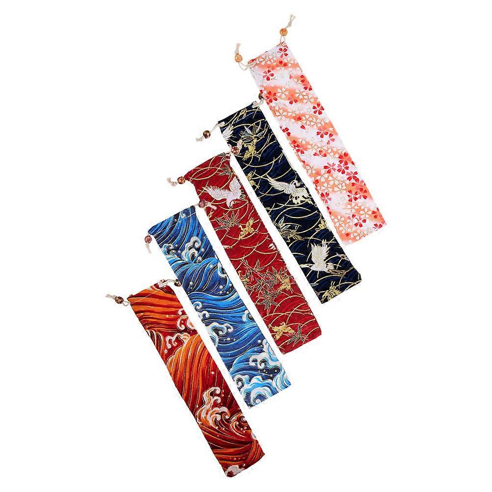Chopsticks Drawstring Bags Fabric for Cutlery Organizer 5Pcs