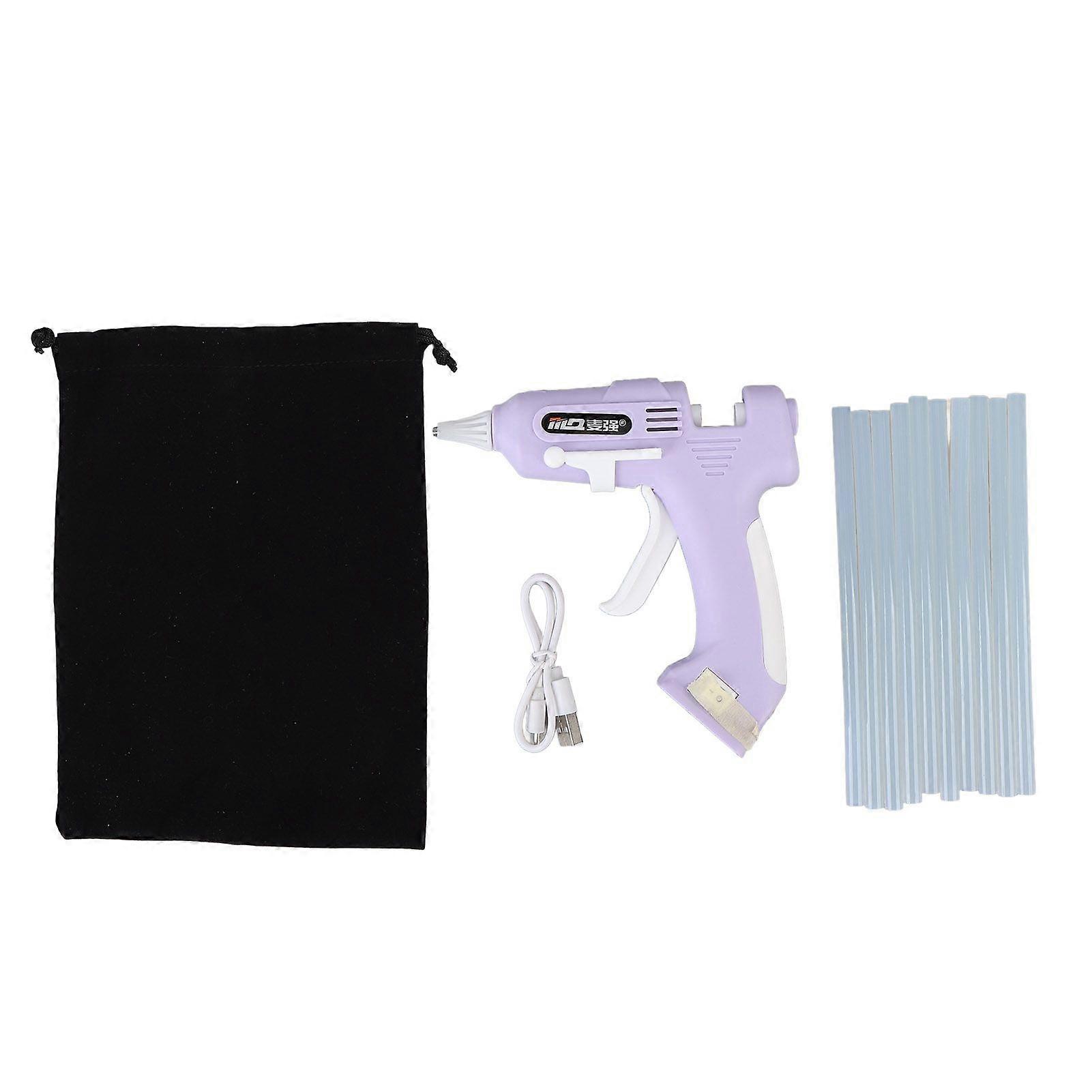 Electric Hot Glue Kit with 10Pcs 7mm High Adhesion Sticks Cordless Hot Melt Glue Tool for Home and Crafting Purple