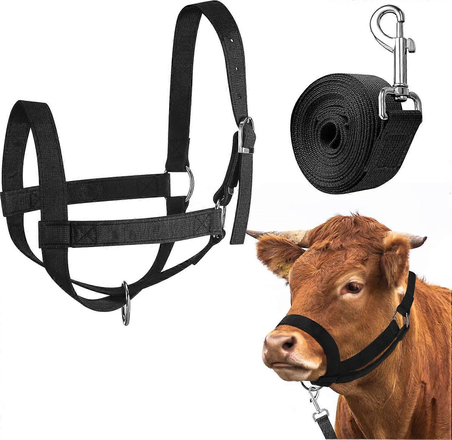 Cow Halter Cattle Halters Adjustable Calf Halter with Leading Rope for Miniature Horse Donkey Goat Foal Nylon Cattle Training Supplies