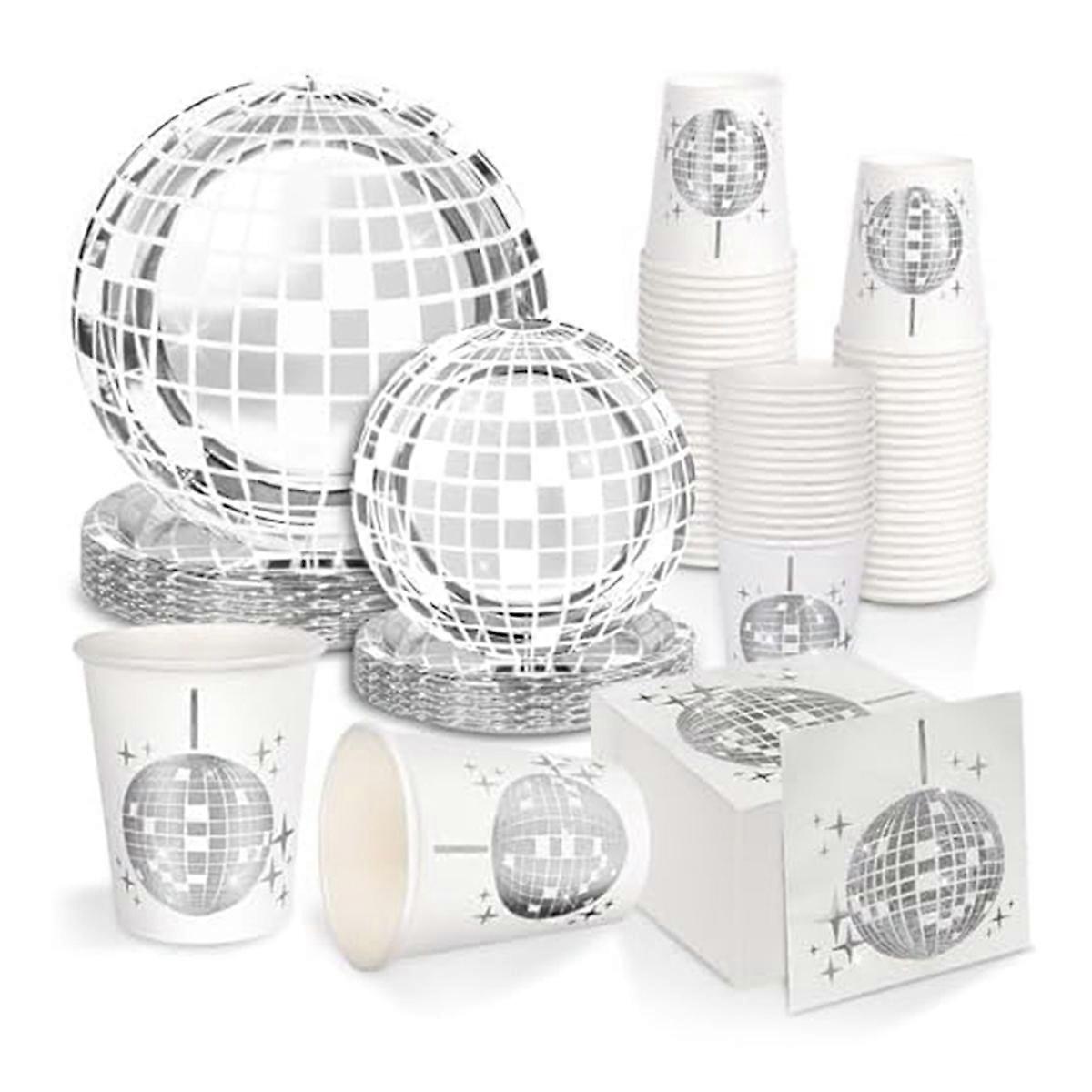 Disco Party Supplies Tableware Set Disco Ball Dinner Plate, 150 PCS