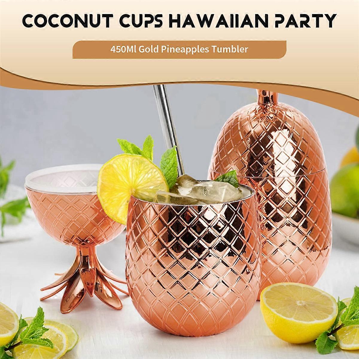2Pc Pineapples Drink Cups, 450Ml Copper Pineapples Tumbler with Straw