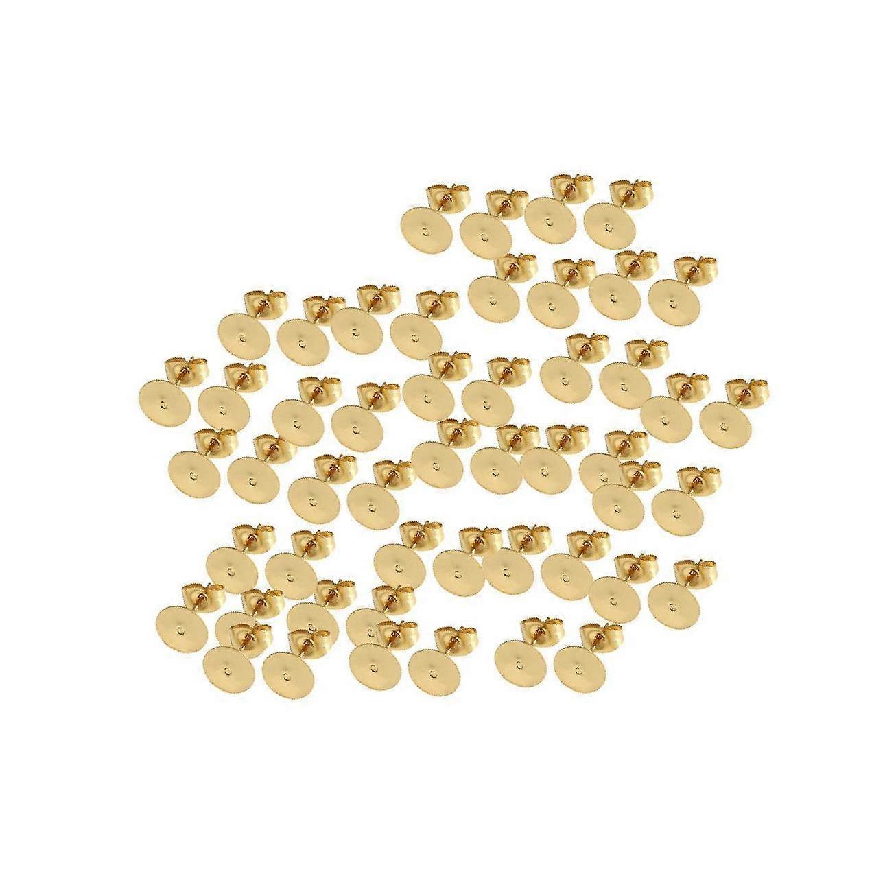 50pcs gold plating blank flat pad Ear Stud earring accessory with backs