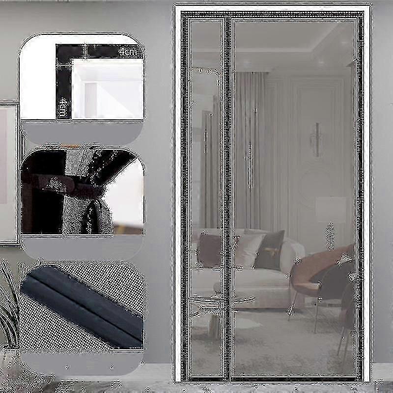 Side-opening magnetic screen door reinforced polyester upper and middle tear-proof mosquito net curt