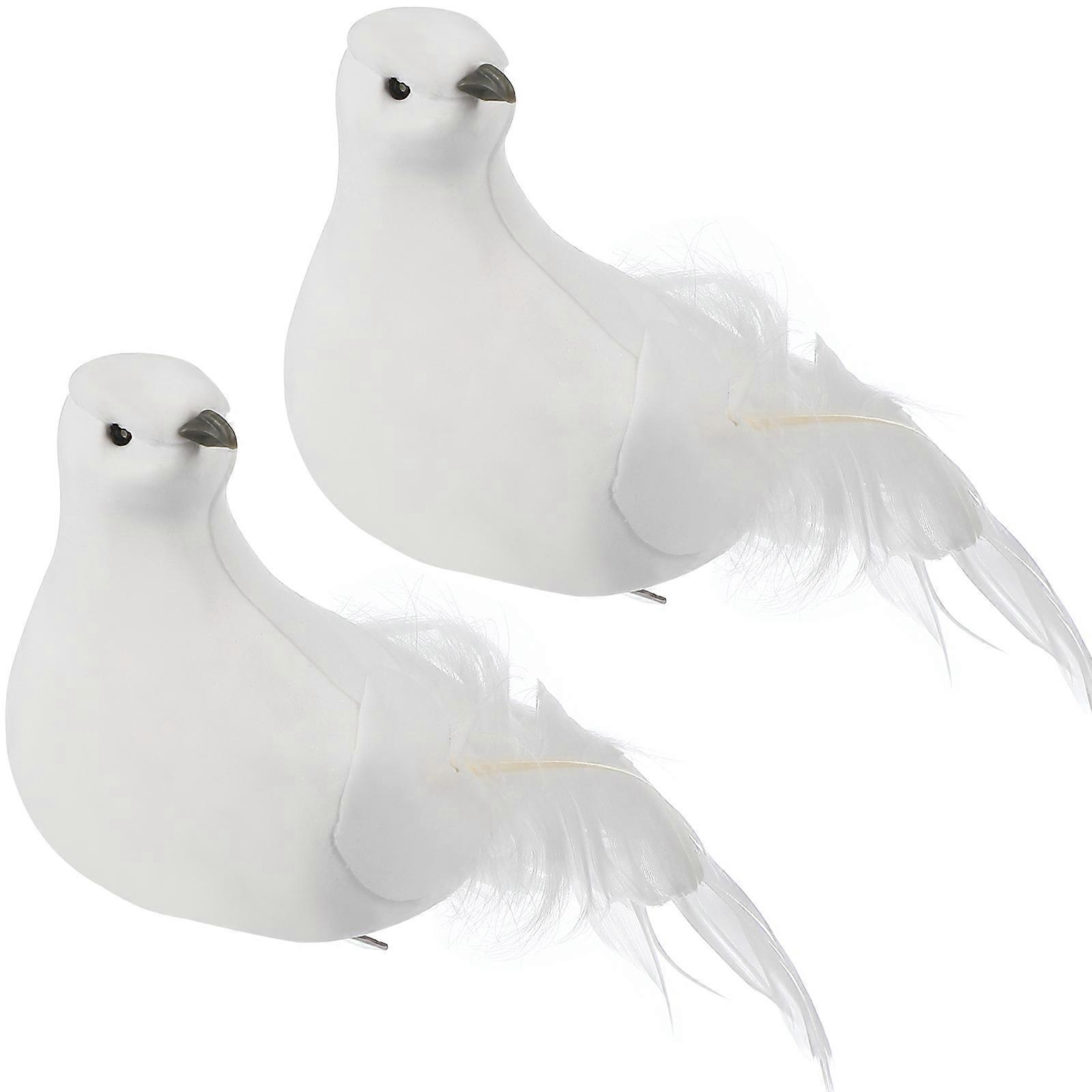 White Simulated Bird Ornaments for Decoration 2Pcs Set