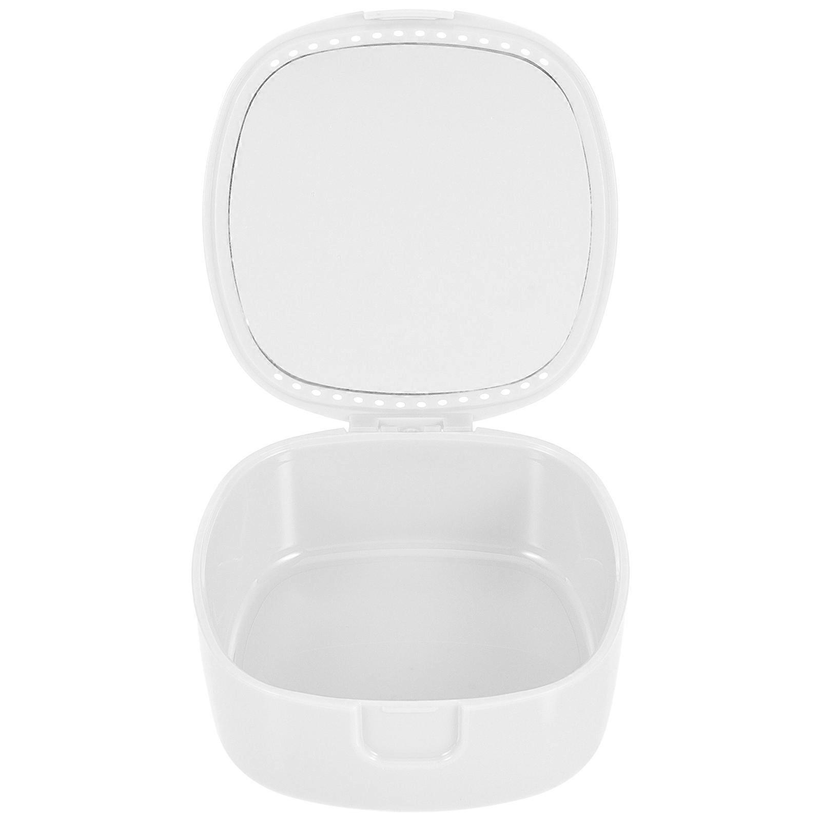 Portable Denture Case Retainer Box with Mirror for Travel 5Pcs White Container