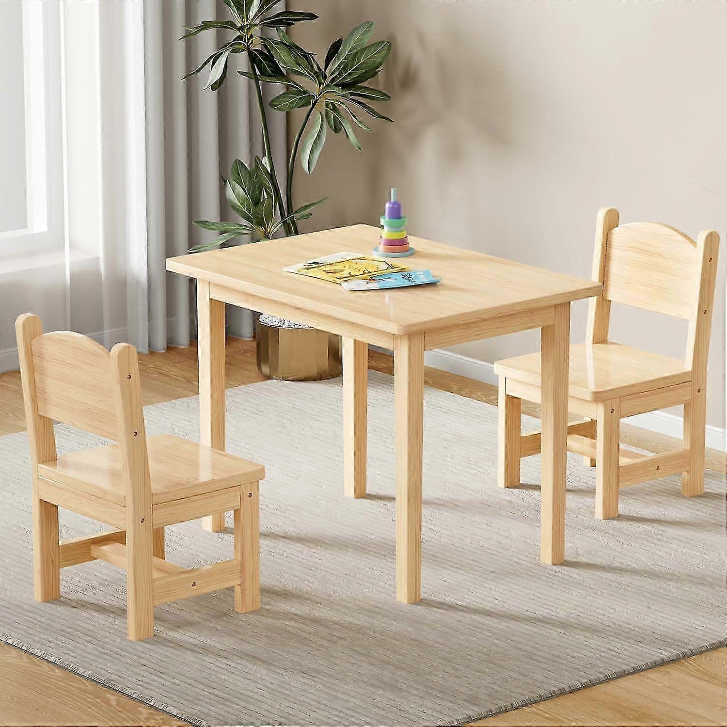 Kids Table And Chair Set, Solid Pine Wood Kids Table And 2 Chair Set, Toddler Desk, Toddler Table And Chair Set For Girls And Boys Ages 4-10