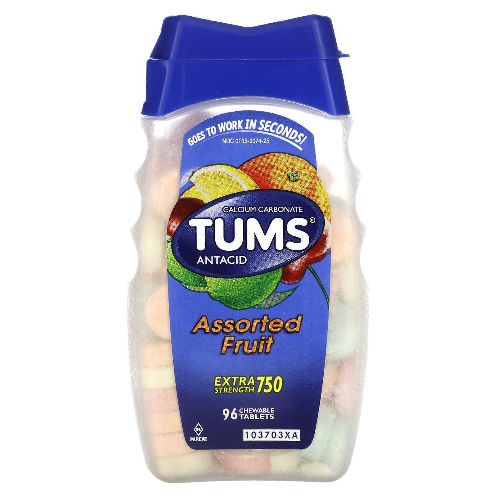 Tums, Extra Strength Antacid, Assorted Fruit, 96 Chewable Tablets