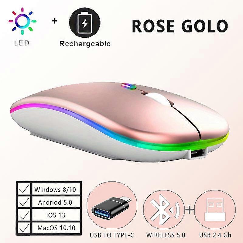 Wireless Rechargeable Mouse With LED Backlight  Bluetooth With Type-C Adapter Gaming Mouse Suitable For MAC/Laptop/PC/Windows