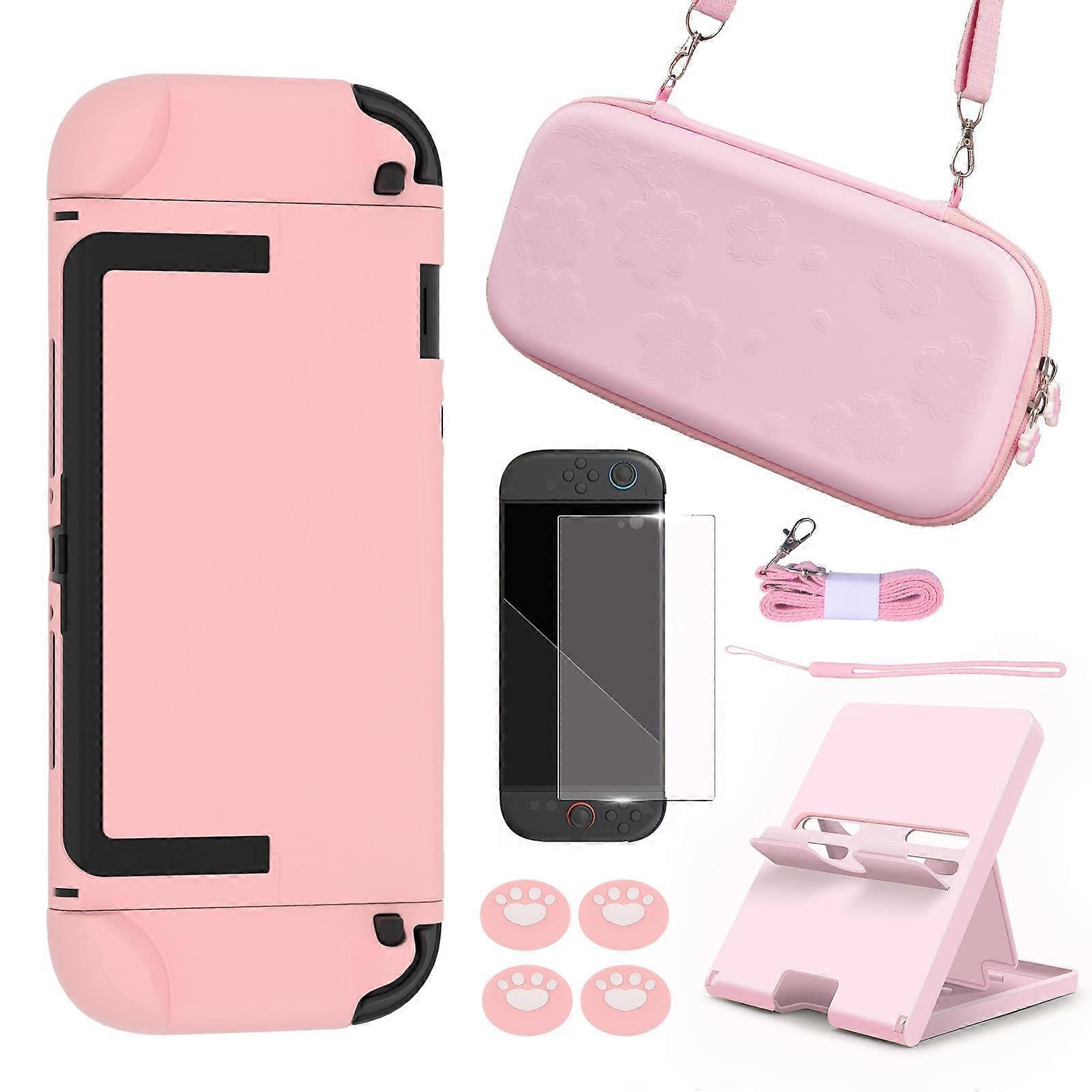 For Nintendo Switch 2 Sakura Accessories Bundle Portable Carrying Case with Shell, 4 Thumb Grips, Screen Protector & Stand