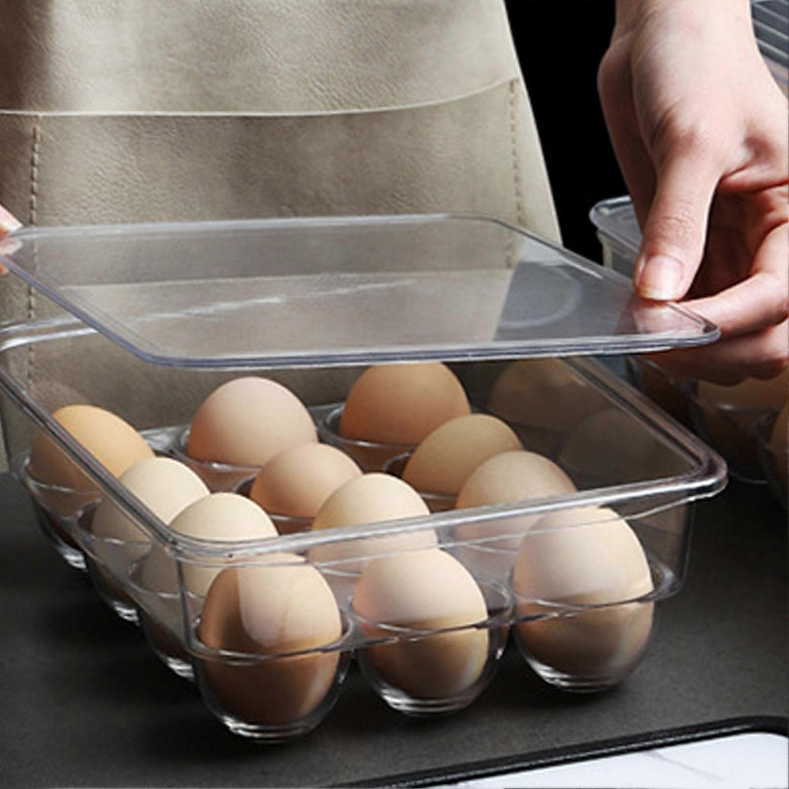 Egg Container Holder Transparent Shockproof 12 Grid PET Egg Tray with Lid for Refrigerator Fridge 