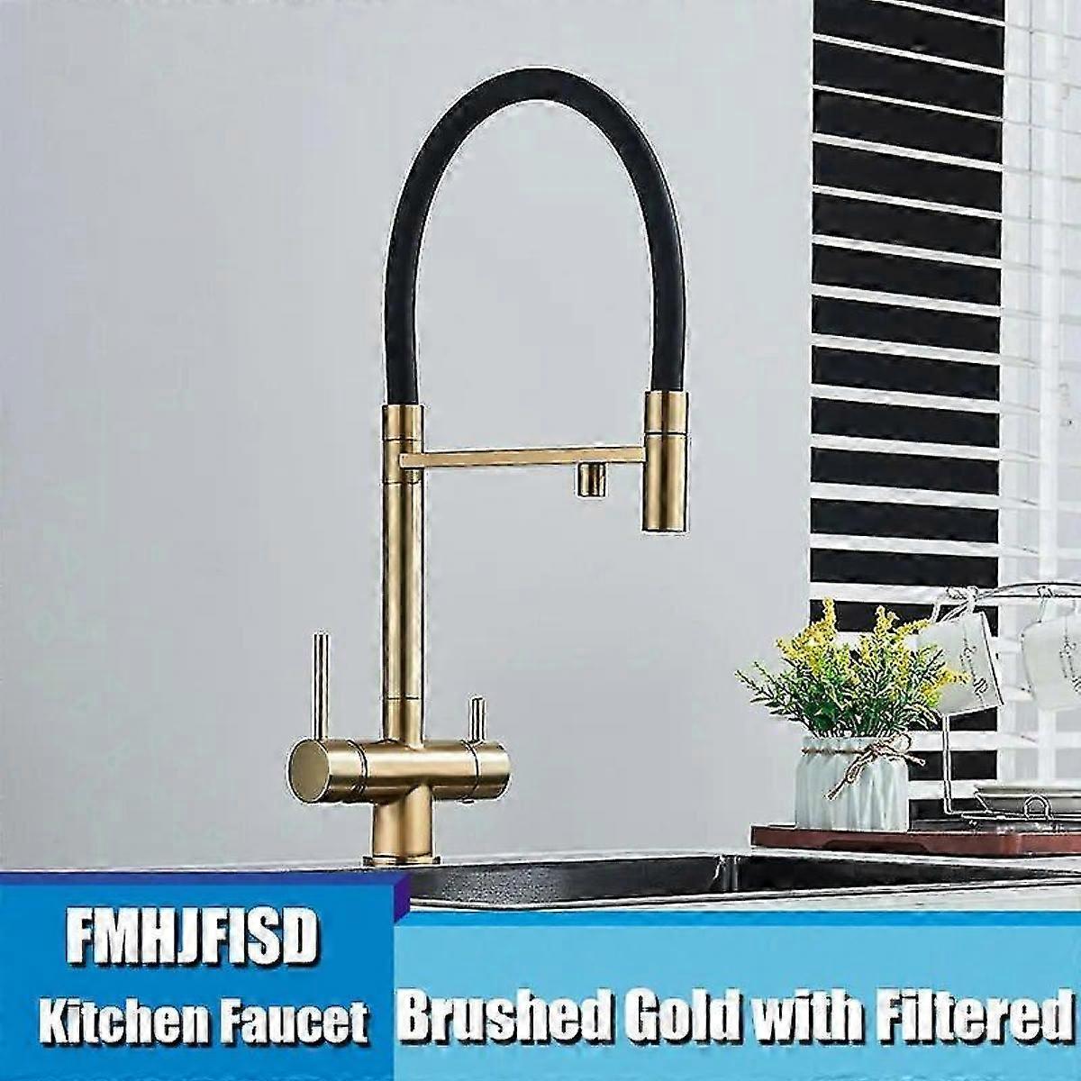 صنبور مطبخ المياه المصفاة أسود سحب لأسفل مرنة بخاخ النحاس 360 قطب تنقية المياه النقية خلاط الحنفية 3 الطريق صنبور