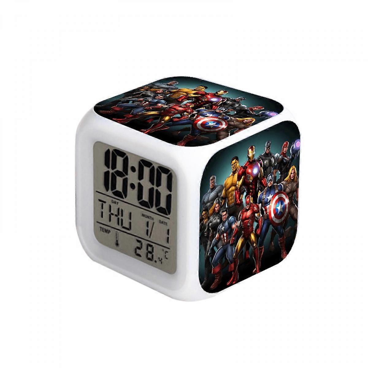 LED Alarm Clock with Super Hero Pattern, Glowing Digital Desk Clock, Compatible with HTNL#451, Colorful Gift for Kids & Adults