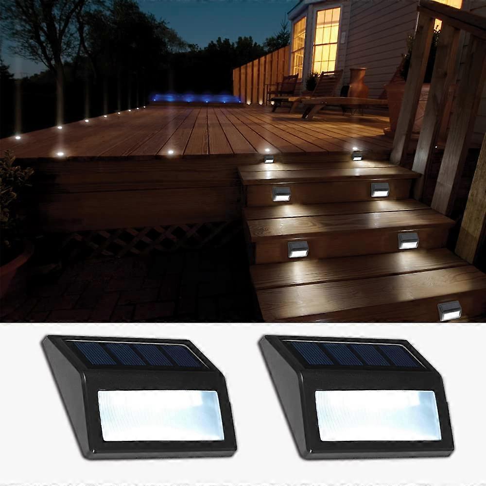 Solar Lights Outdoor Waterproof Solar Powered Deck Step Lights For Patio Pathway Wall Lighting Cool White 2 Pack