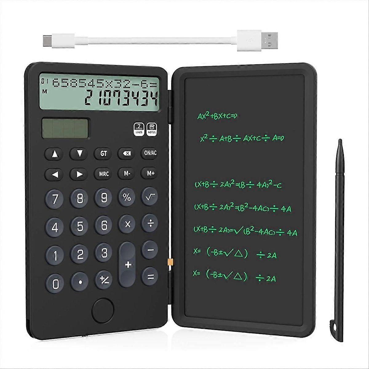Portable Calculator with Notepad 2-Line 12-Digits Large Display Rechargeable Solar Power Desk Calcu
