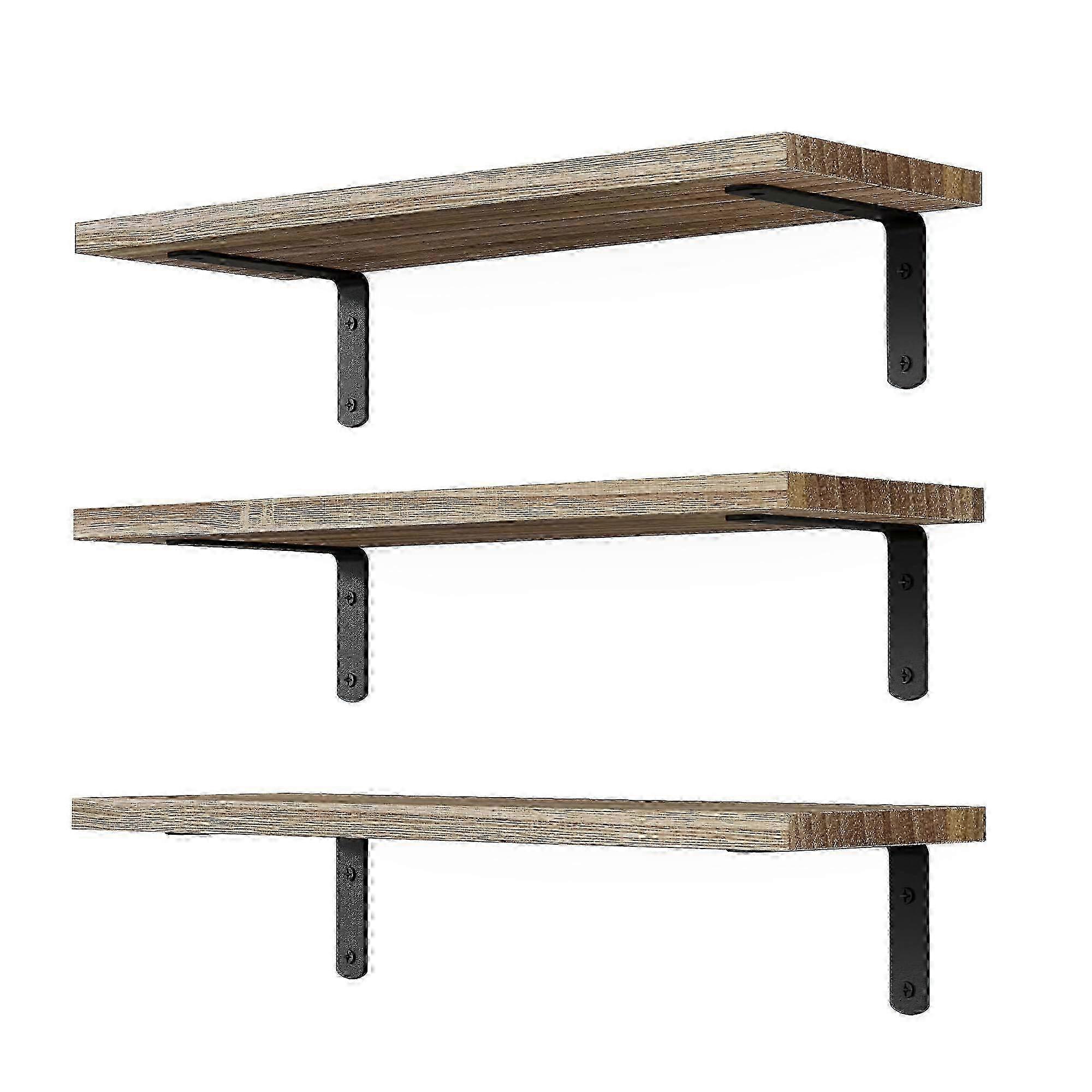 3 Sets Rustic Brown Floating Shelves for Bedroom Wall Storage