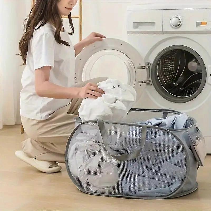 Large Foldable Mesh Laundry Basket with Handle, Breathable Rectangular Storage Bag, Durable Multi-Purpose Room Organizer for Bedroom Bathroo
