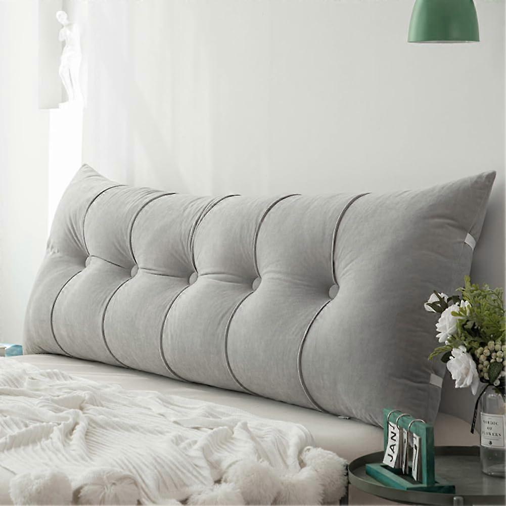 King Size Bed Headboard Reading Pillow Triangular Backrest Cushion for Sofa or TV 200cm Light Gray