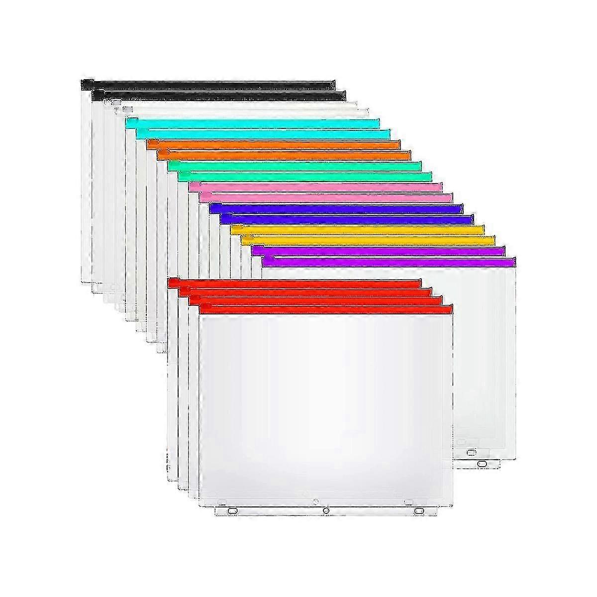 40Pcs Binder Pockets A4 Size 3 Hole Binder Pockets with Zipper Binder for 3-Ring Binder Loose Leaf B