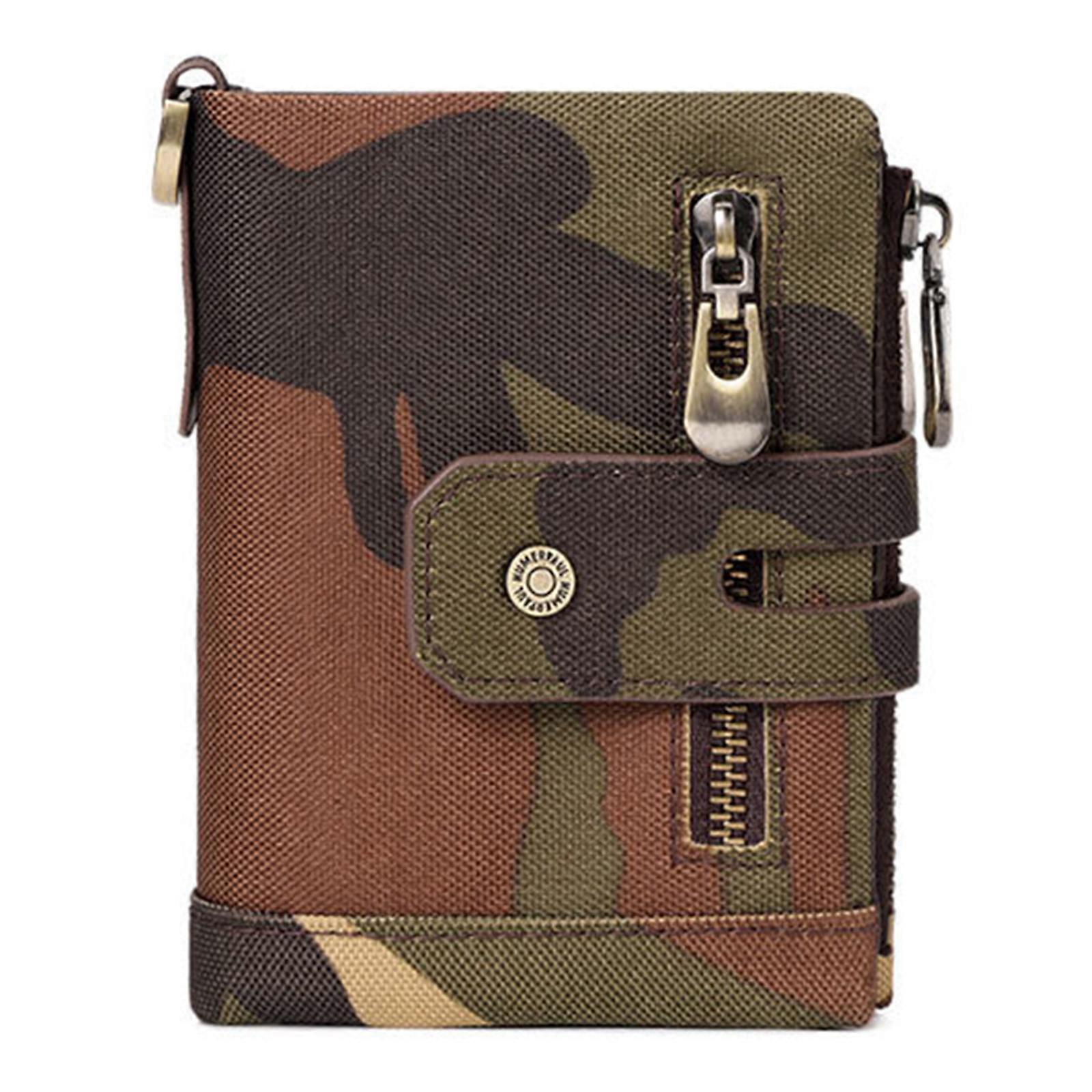 בד אוקספורד גברים מטבעות ארנק ארנק עם מתכת נגד גניבה שרשרת כרטיס חריצים עמיד למים רוכסן נרתיק לשימוש יומיומי הסוואה