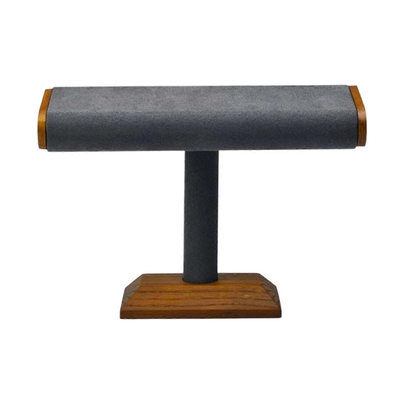 Elegant Jewelry Showcase With Walnut Frame And Velvets Texture Flat Tube Design Display Stand Organiser  Gray