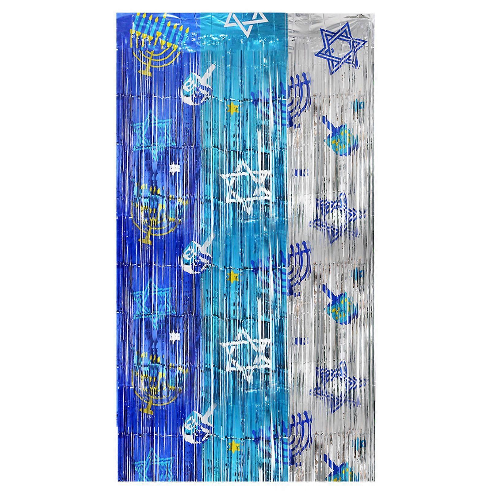 1/2/3Pcs Hanukkah Rain Curtain Background Shiny Metal Texture Three-Color Gradient Visual Effect Rain Curtain Holiday Decoration