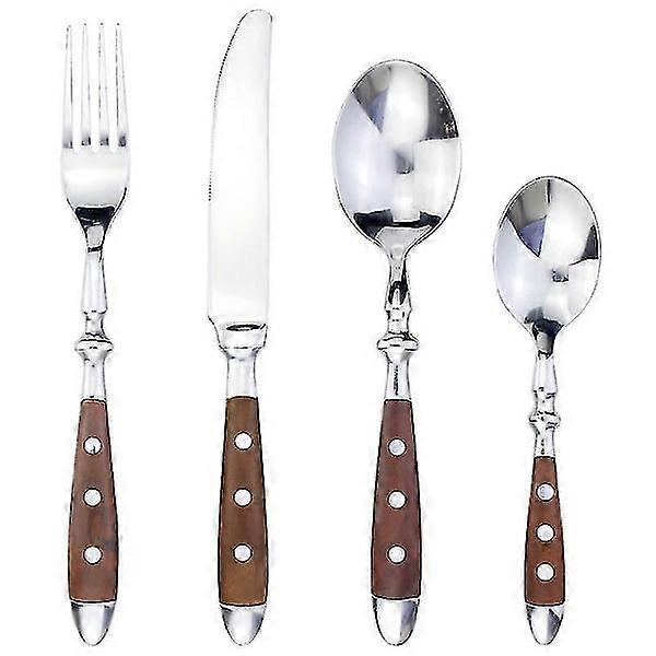 Classic Stainless Steel Flatware Set with Resin Rivet Handles, 4-in-1 Elegant Dining Flatware for Finer Dining