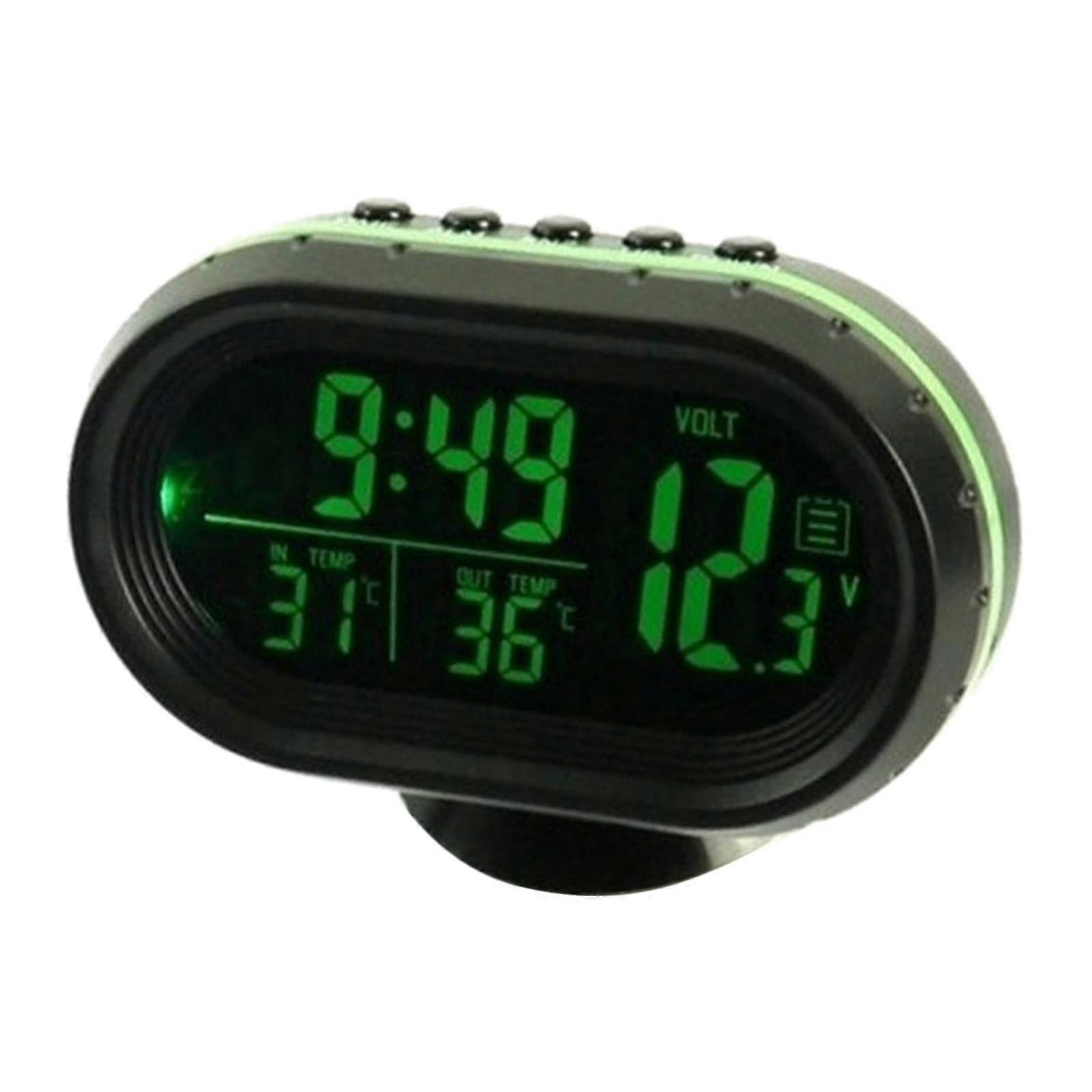 Car Digital Thermometer Clock Voltmeter Digital Clock Voltage Tester 12V Green