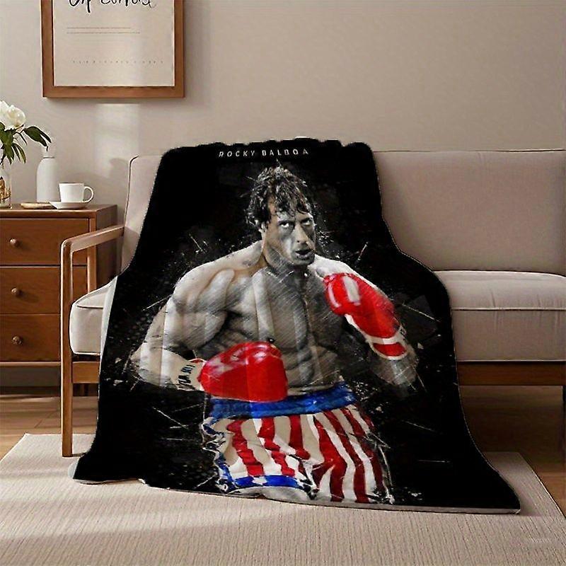 Rocky Balboa Movie-Themed Fleece Blanket - Soft Machine-Washable Polyester, All-Season Dual-Sided Print with Iconic Red -asdfg6
