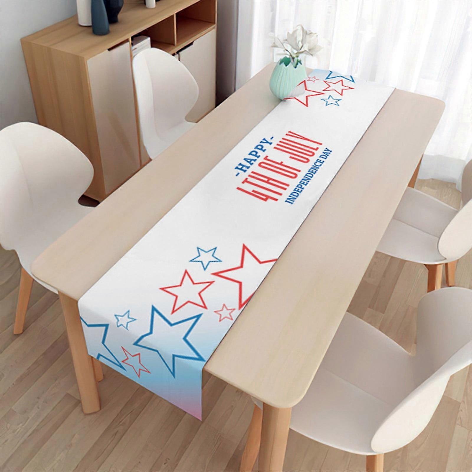Quinlirra Independence Day Table Flag with Non-Slip Heat Resistance Linen Tablecloth, Decorative Table Runner Mat for Dining Table