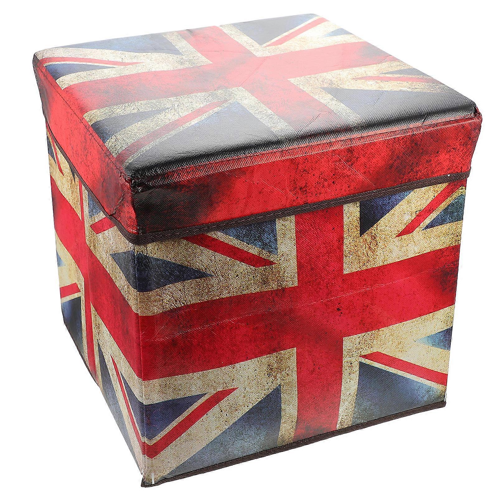 Storage Ottoman Household Folding Storage Ottoman Stool British Flag Pattern Stool