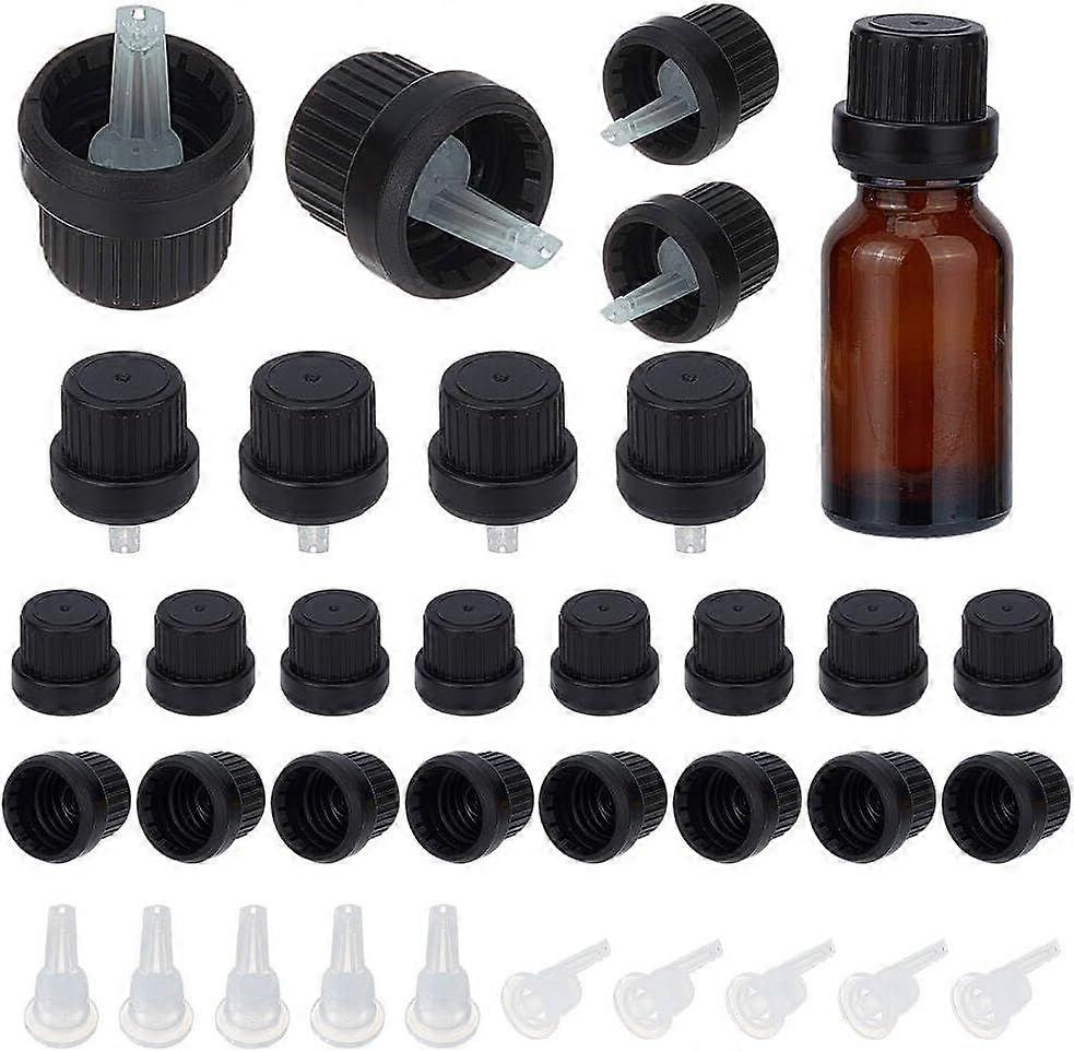 50 Set Black 18/415 Tamper Evident Caps Reusable Plastic Replacement Cap Sample Bottle Cap With Orifice Reducer Dropper Bottle Dispensing Caps For Per
